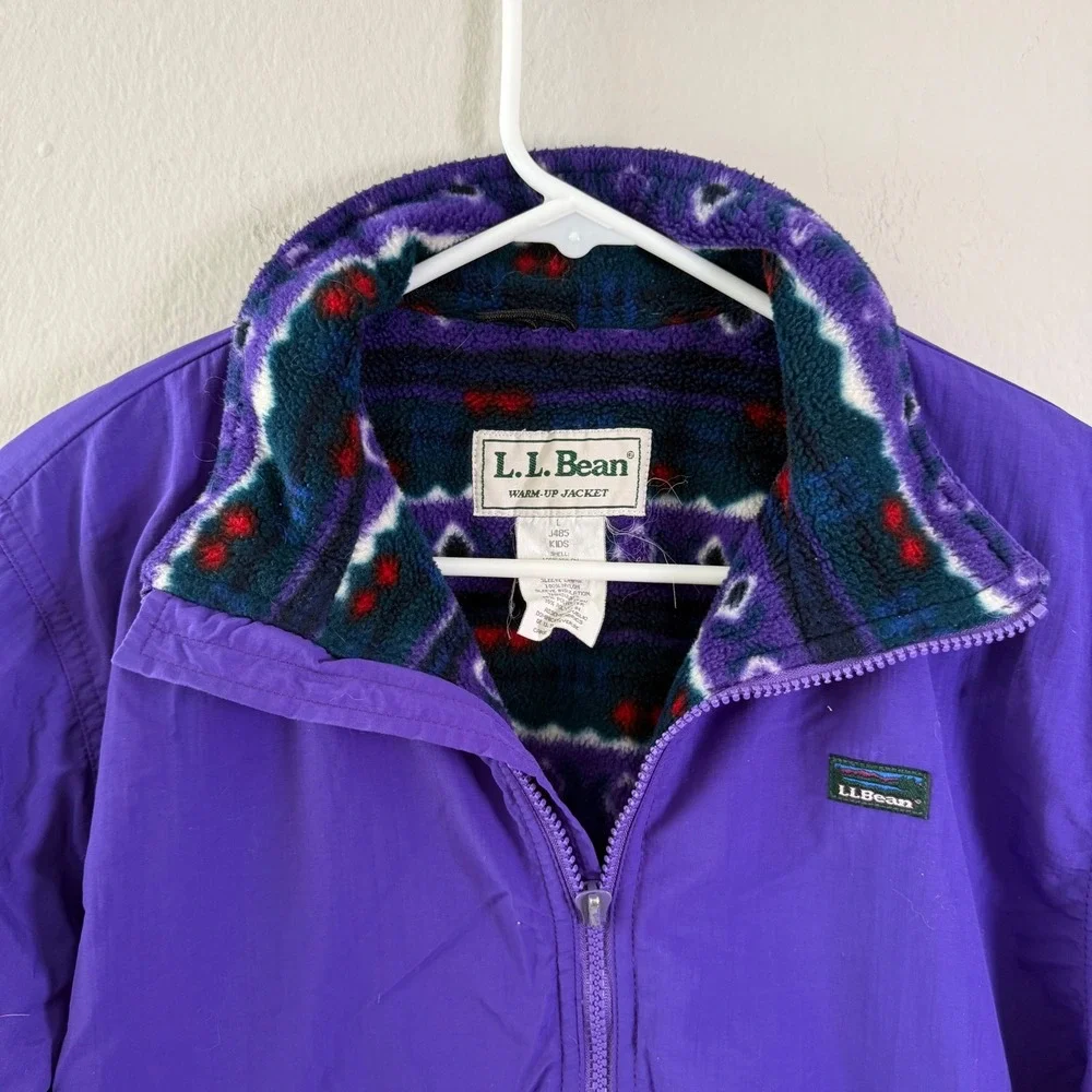 LL Bean Kids Purple Warm-Up Jacket Fleece Lined Thinsulate Vintage‎ Large J485